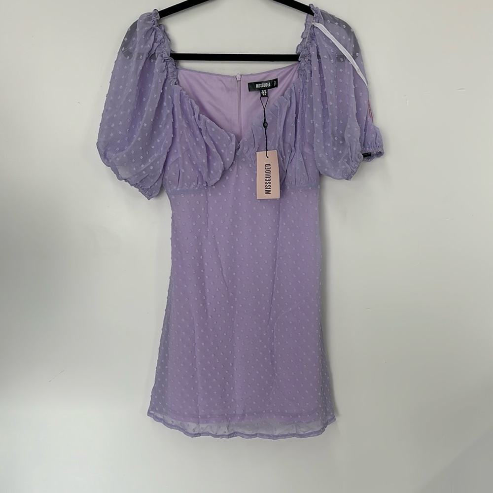 Missguided Lavender Puff Sleeve Knee-Length Dress milkmaid 6 NEW